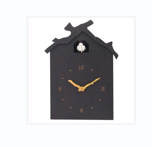 HR Black Wooden Cuckoo Wall Clock And Wood Grain Hands1